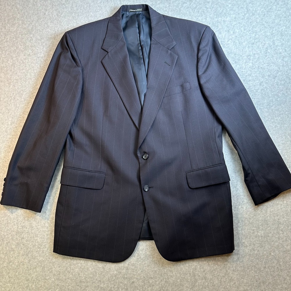 Tom James Executive Mens 44R Navy Blue Pinstripe Blazer Sport Coat Made USA